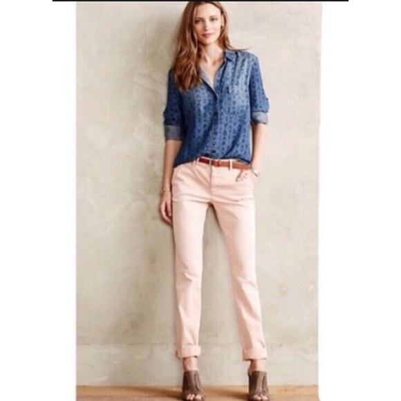 Pilcro Pants Womens 27 Hyphen Chino Mid Rise Tan Pockets Stretchy Slim Tapered - Picture 1 of 11